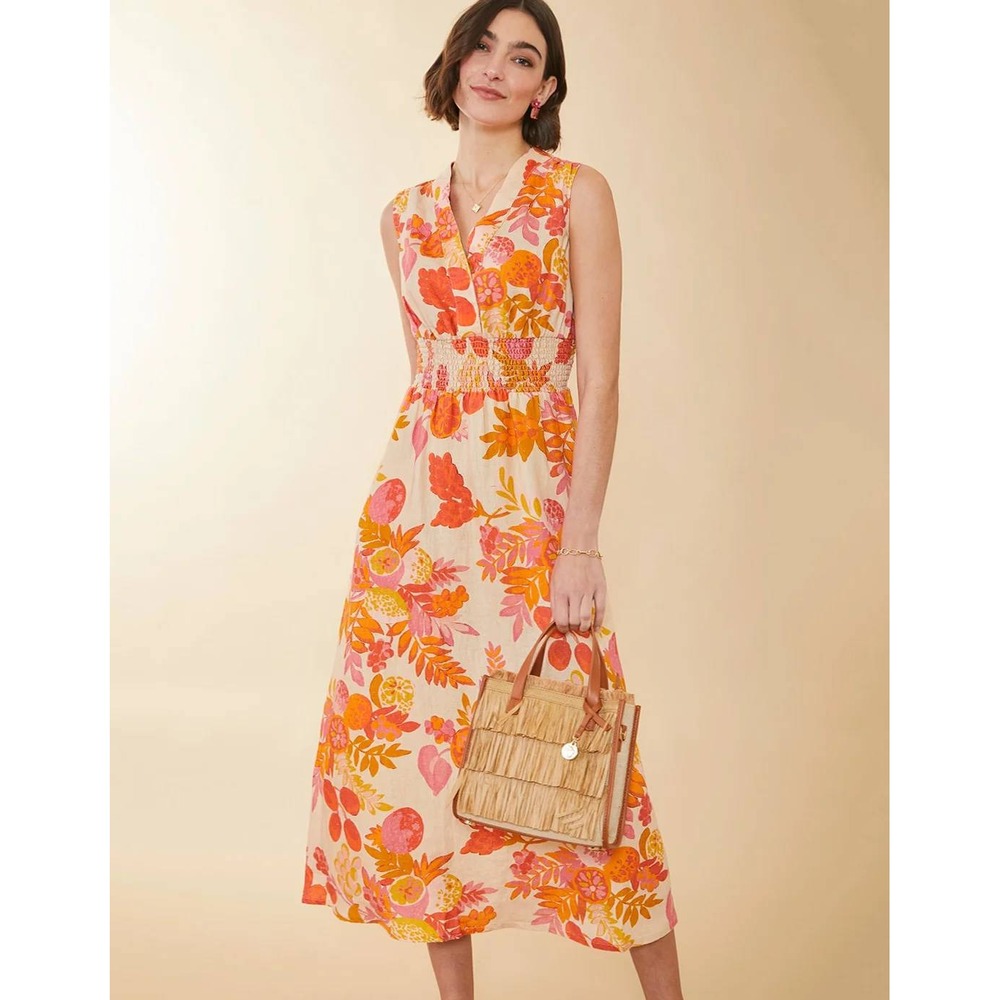 Spartina 449 Carlyn Midi Dress XXL Richmond Hill Fruit Linen Pockets